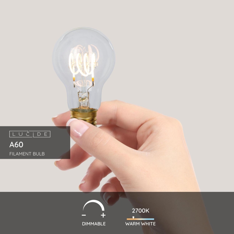 Lucide A60 - Žiarovka s vláknom - Ø 6 cm - LED Rozm. - E27 - 1x5W 2700K - Transparent